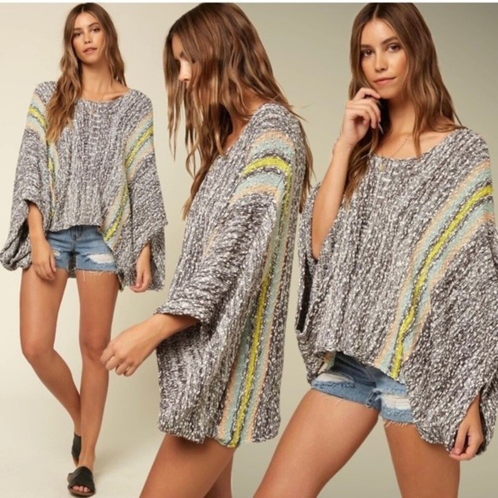 O’Neill Oversized Striped Knit Sweater Women’s XS/S Gray Multicolor Boho Top